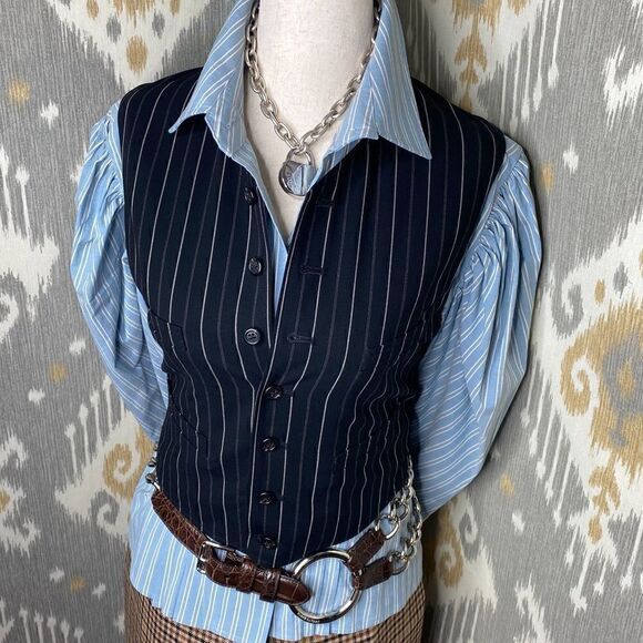 Ralph Lauren Collection ~ Black Wool Pinstripe Waistcoat Gilet Vest - Picture 14 of 16